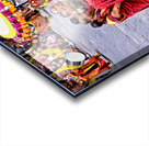 Monks in red robes gathered around a golden statue. Acrylic print