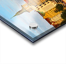 Sunset over Pragues Vltava River historic buildings and boat. Acrylic print