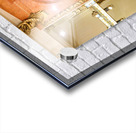 Elegant interior with red carpeted staircase and ornate gold det Acrylic print