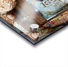 Hindu monk stands near statue in Jaisalmer Jain temple Acrylic print