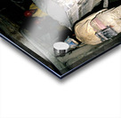 Miners pushing a loaded cart through a muddy underground mine. Acrylic print