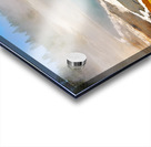 Steam rises from Abyss Pool as blue water reflects the surrounding landscape at Yellowstone National Park. Visitors explore the area nearby. Acrylic print