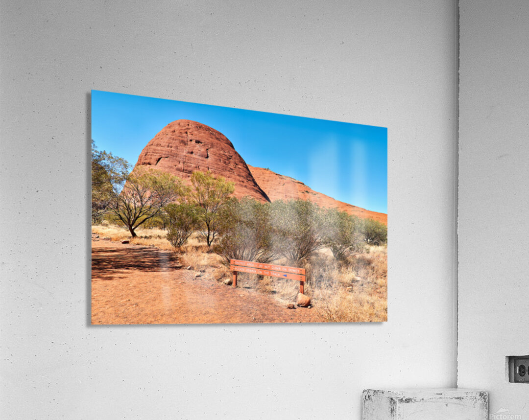 Sacred area sign in front of Kata Tjuta domes Australia. – Acrylic Print 4