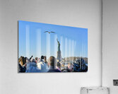New York. Manhattan. United States. Tourists approaching Liberty Island by ferry Acrylic Print