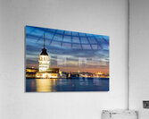 Istanbul Turkey. The Maidens tower on the Bosphorus and the Süleymaniye Mosque at sunset Acrylic Print