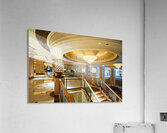 Opulent hotel lobby with grand staircase and golden chandeliers. Acrylic Print