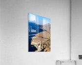 Santorini caldera with cliffs deep blue sea port and distant  Acrylic Print
