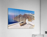 Santorini: Old boat white village and caldera view. Acrylic Print
