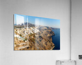 Santorinis white buildings on caldera cliffs above the sea. Acrylic Print