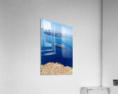 Cruise ship in deep blue sea volcanic islands rocky foreground Acrylic Print