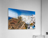 Santorini: White cliffside village blue sea clear sky. Acrylic Print