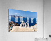 Iconic Santorini bell tower overlooking the caldera and Aegean S Acrylic Print