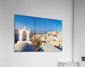 Santorini village with church bell tower overlooking caldera. Impression acrylique