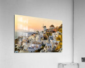 Whitewashed Santorini village and windmills at sunset over the s Acrylic Print
