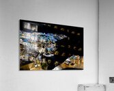 Illuminated cliffside town at night couple enjoying dinner. Acrylic Print