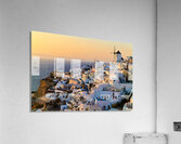 Santorini village at sunset with windmills overlooking the Aegea Acrylic Print