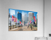 Colorful flags line bridge in Darling Harbour Sydney on a sunny  Acrylic Print