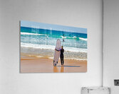 Surfer girl with surfboard on beach watching waves Acrylic Print