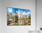 Chinese garden with pagodas and modern buildings Acrylic Print