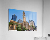 Brisbane City Hall with modern buildings and palm trees. Acrylic Print