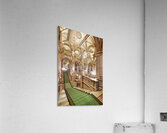 Ornate grand staircase with green carpet and classical statues. Acrylic Print