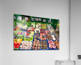 Colorful fresh vegetables and fruits displayed at a market stall Acrylic Print