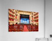 Ornate opera house interior with stage crew and audience. Acrylic Print
