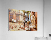 Ornate library interior with towering bookshelves statues glob Acrylic Print