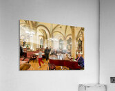 Ornate cafe interior bustling with people and a grand piano. Acrylic Print