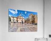 Valencia scene in Plaza de la Virgen with famous sites and peopl Acrylic Print