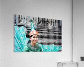Smiling Cambodian dancer in traditional peacock costume at templ Acrylic Print