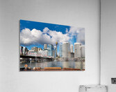 Sydney Harbour skyline with bridge and buildings under clouds. Acrylic Print