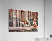 Ancient Cambodian temple with intricate carvings and guardian st Acrylic Print