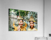 Cambodian dancers in golden attire and elaborate headwear. Acrylic Print