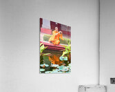 Monk in orange robes takes photo by a lotus pond. Acrylic Print
