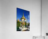 Golden temples and a grey stupa under a clear blue sky. Acrylic Print
