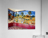 Vibrant aged mural depicting traditional temple scenes with peo Acrylic Print