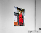 Monk in red robes on cell phone. Acrylic Print