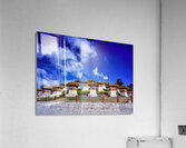 Traditional Bhutanese chortens on a green hill blue sky. Acrylic Print