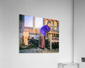 Smiling elderly woman in traditional dress leaning on wooden tab Acrylic Print