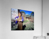 Young child in traditional Bhutanese dress in village. Acrylic Print