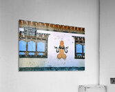 Phallus painting on a building wall with windows and shop sign. Acrylic Print