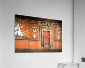 Vibrant wall murals and an ornate red door. Acrylic Print