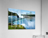 Niagara Falls with city skyline and boat. Acrylic Print