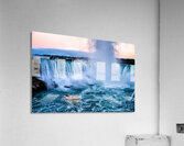 Hornblower boat approaches powerful Niagara Falls. Acrylic Print