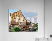 Dining by the canal in Colmar with timber framed houses in view Acrylic Print