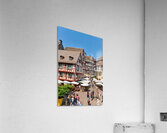 Visitors walk through Colmar on sunny day near timber framed hou Acrylic Print