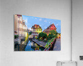 Timber framed houses and visitors in Colmar canals at dusk Acrylic Print