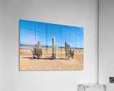 Visit to Omaha Beach in Normandy France with memorial sculpture Acrylic Print