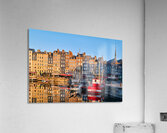 Sunrise at Honfleur harbour in Normandy France with reflections Acrylic Print